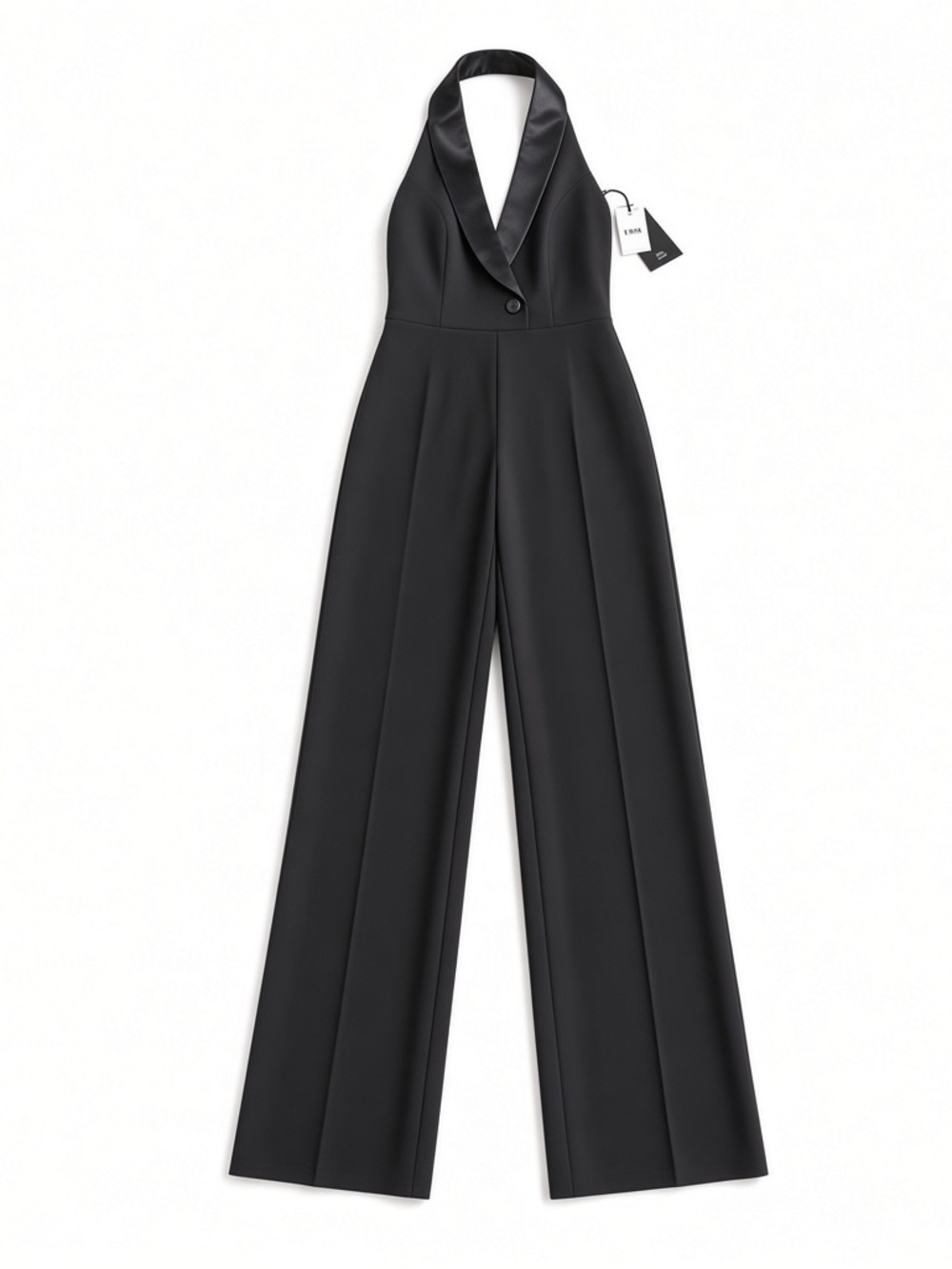 Aidan Mattox Black Satin-Trim Halter Wide-Leg Jumpsuit Size 2 NWT !